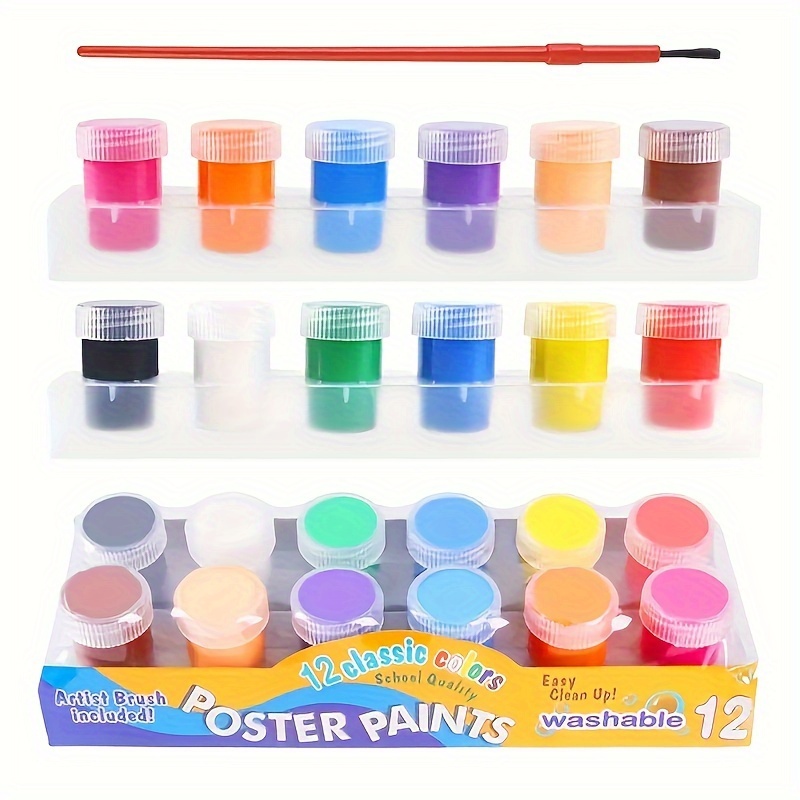 

Washable Paint Set (12ct, 0.68oz, 20ml Each), Assorted Colors, Arts & Crafts Supplies For School, Home, Poster Paints, Non , Holiday Gift With 1 Brush