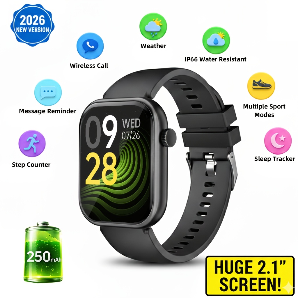 5.11cm HD Sports Smartwatch for Men & Women – Wireless Calling, Smart Notifications, IP66 Waterproof, Long Battery Life, Multi-Sport Modes, AI Voice, Sleep Tracking, Hydration & Sedentary Alerts, Stopwatch, Timer – Great Gift for Fitness & Daily Use