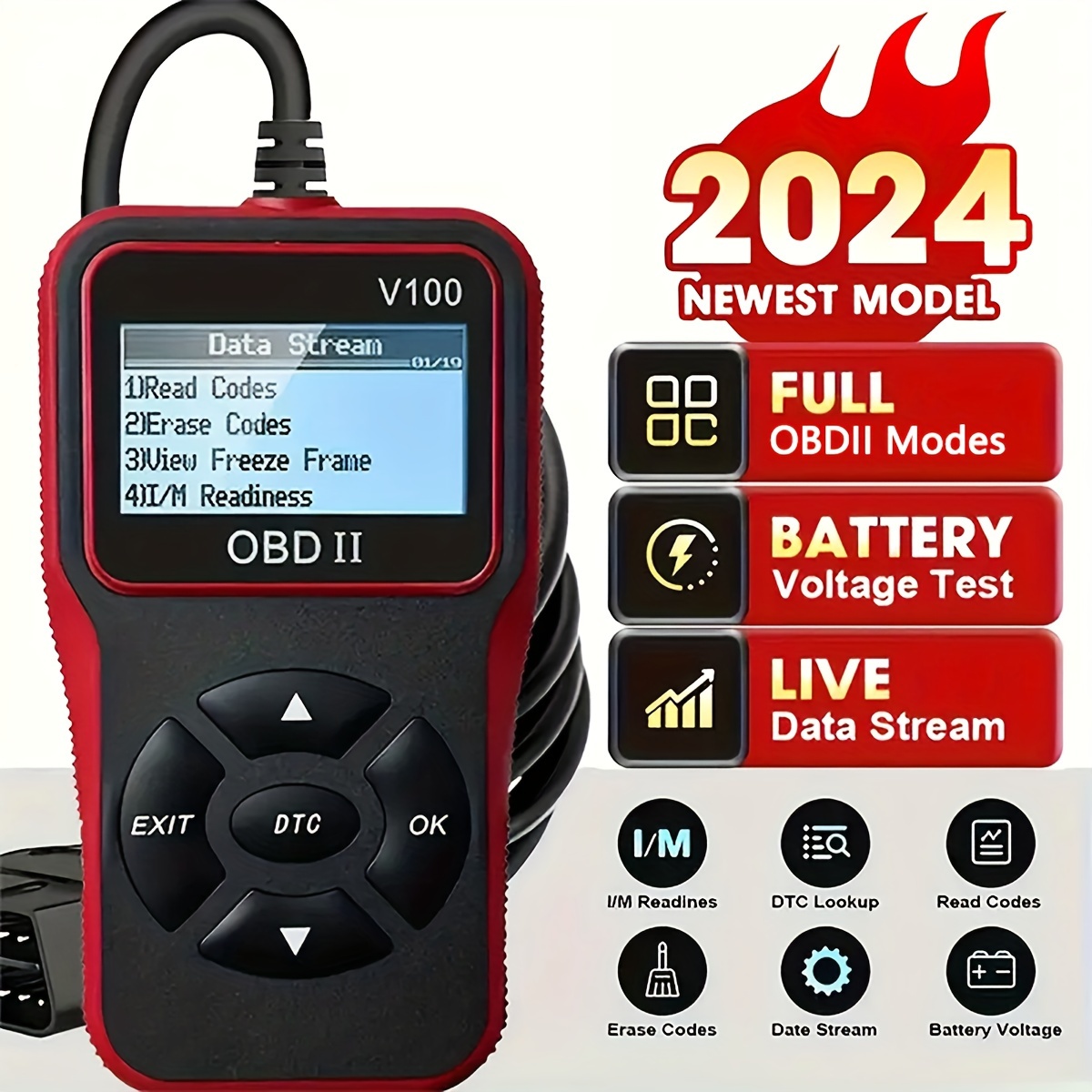 

Automotive Obd2 Diagnose Scanner Code Reader Engine Fault Code Reader Scanner Can Diagnose Scan Tool For All Obd Ii Protocol Cars Since 1996, I/m Readiness, Battery Test, Read Code Erase Code Etc.