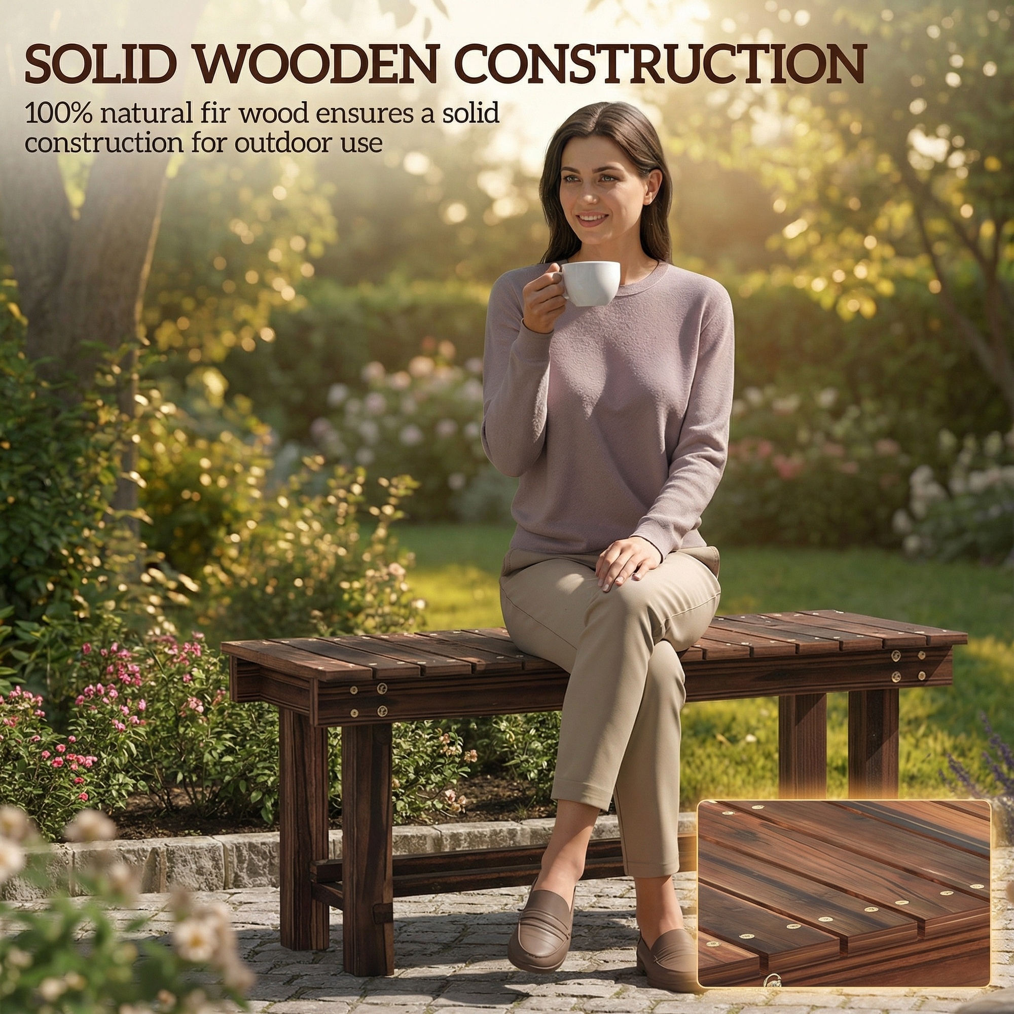 Carbonized Wood Garden Bench for 0.8 People, Measuring 35.4 Inches