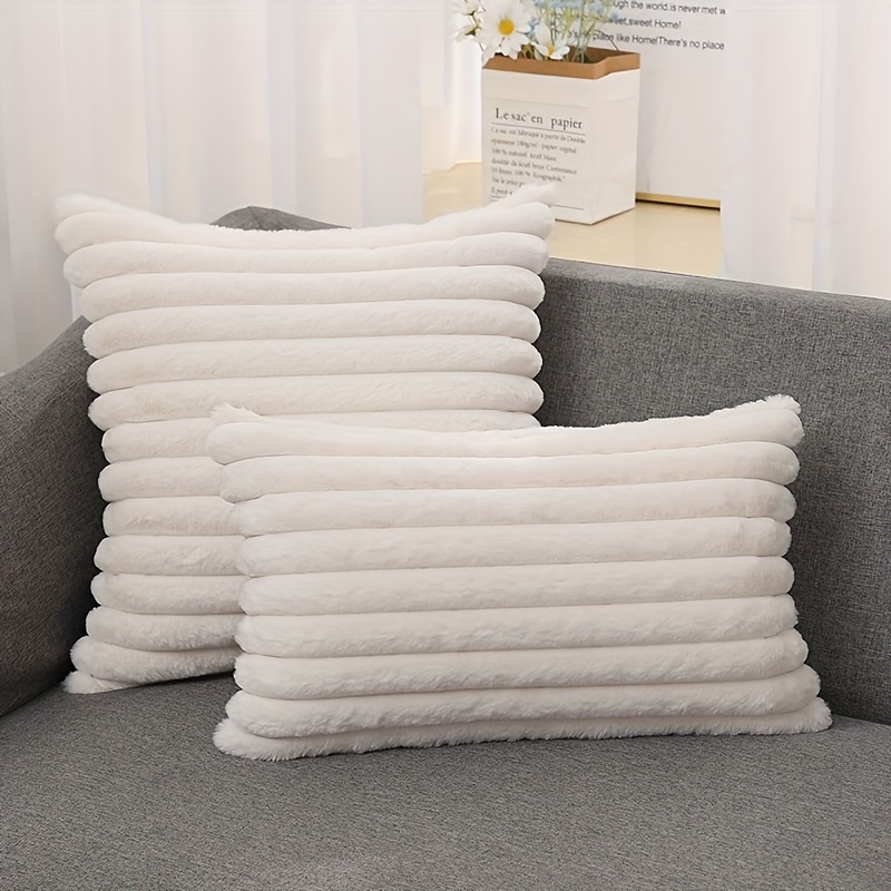 TEMU 1pc Plush Pillowcase Cushion Cover, Solid Striped Pillowcase, Office Lumbar Pillow Nap Pillowcase, Suitable For Window Sill Bedside Decoration,
