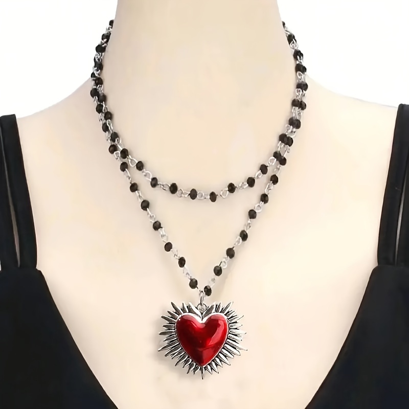 

Jewelry| Stylish Y2k Gothic Black Beaded Heart Pendant Necklace For Women - For & Vacation, Accessory, Charm Necklace