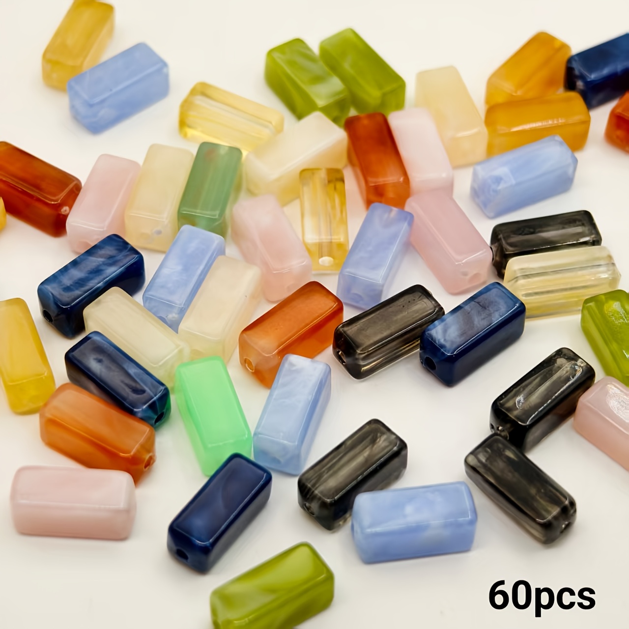 TEMU 60pcs 6Mm X 14Mm Tube Carré Multicolore Mélange, Perles Artisanales, Matériel d'Addition, Fournitures de Bijoux; Perles Décoratives