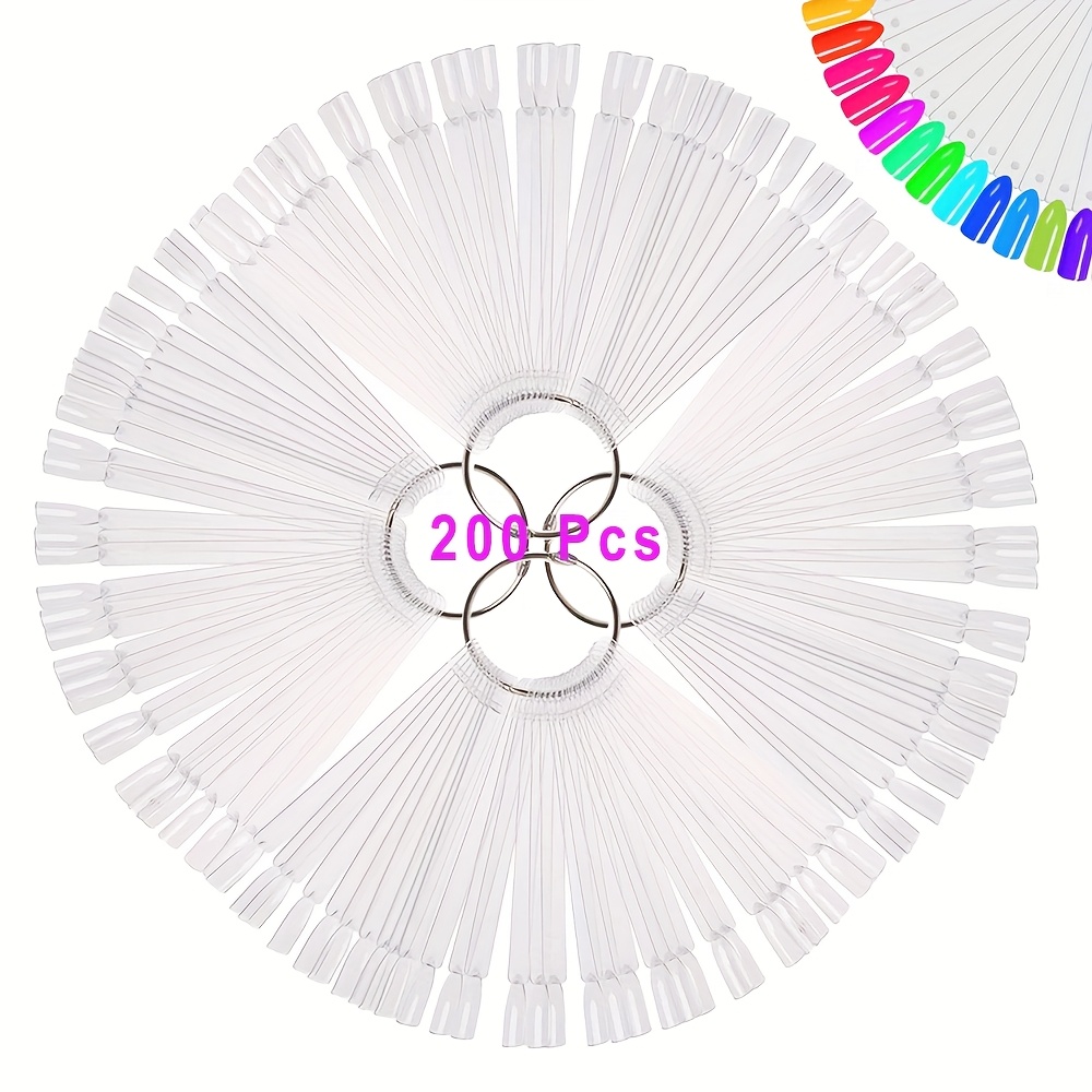Image of 50/100/200pcs Nail Sample Stick With Ring Tip Acrylic Transparent Fan-shaped Display Suitable For Nail Polish Practice Nail Art Tool Kit Set