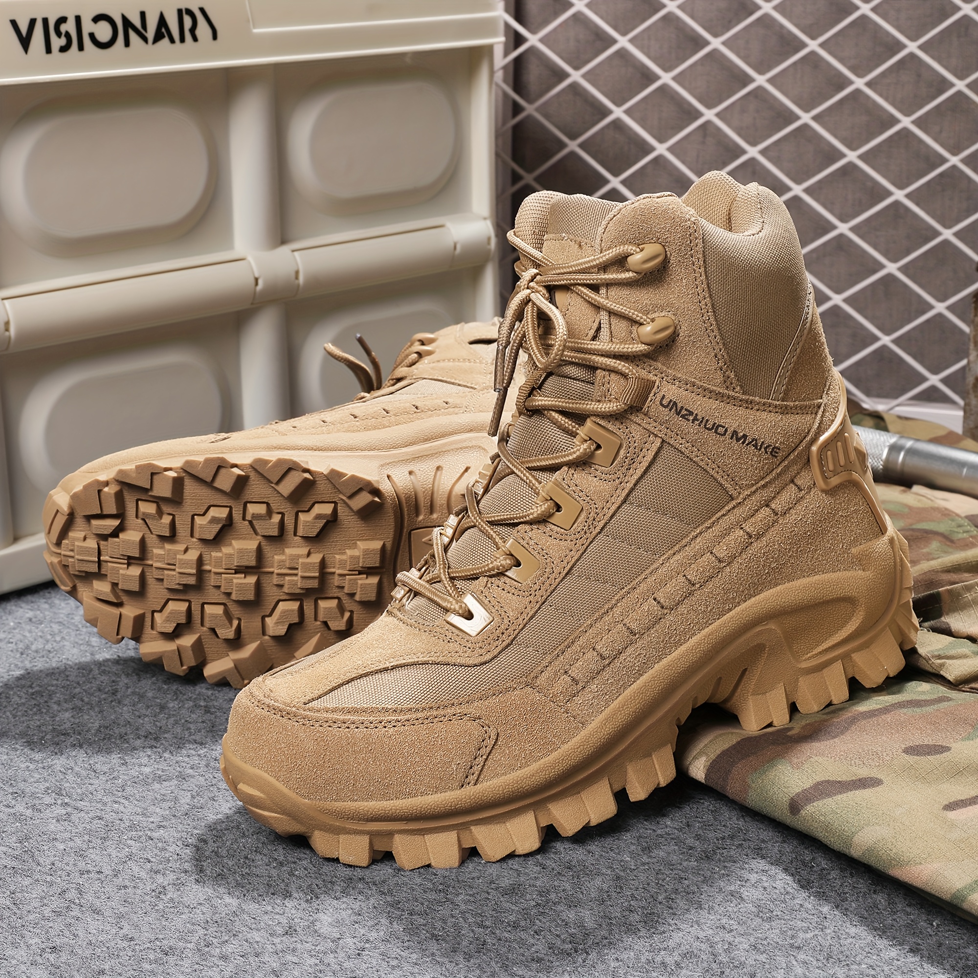 Desert Boots Army Hiking Boots Mens Solid High Top Military Style