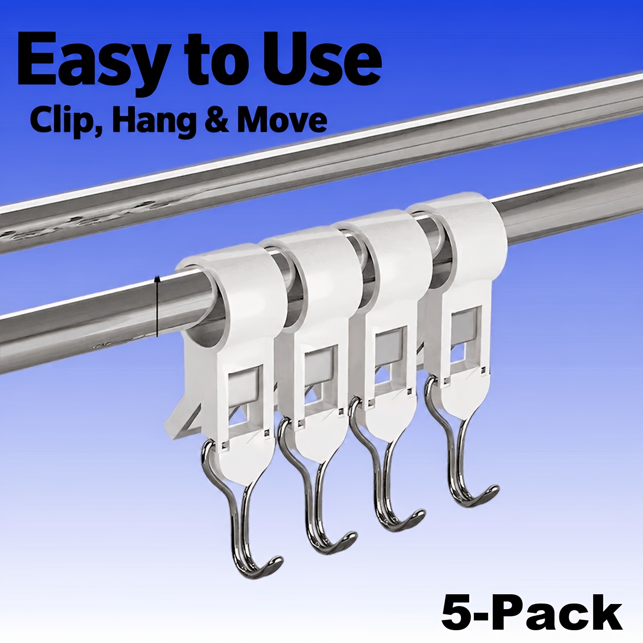 TEMU 5pcs Dual-use Clip And Hang Hooks, Space Saving Storage Hangers For Dorm Room, Wardrobe, Bathroom, Kitchen, Travel