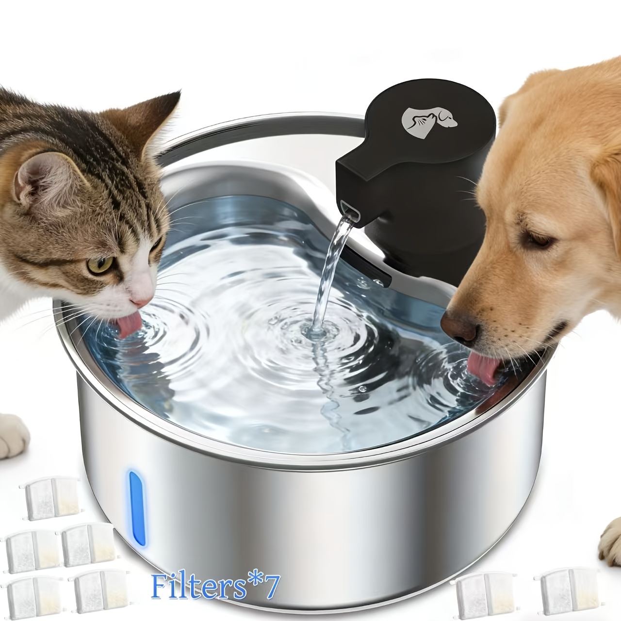 TEMU Cat Water Dispenser, 5l Stainless Steel Pet Water Fountain For Dogs And Cats, Comes With 3 Replacement Filters, Silent Operation Suitable For