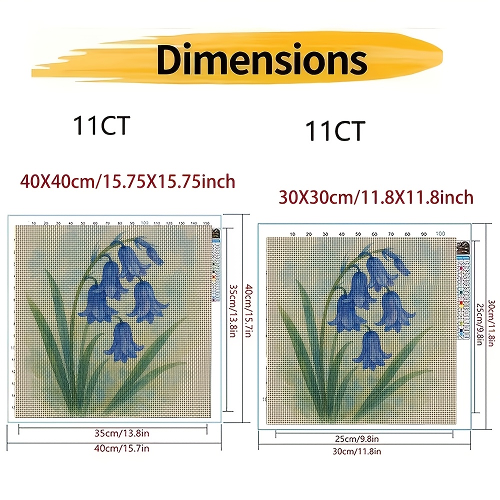 DIY Cross-Stitch Printed Kit, Unframed, Blue Bellflower Design