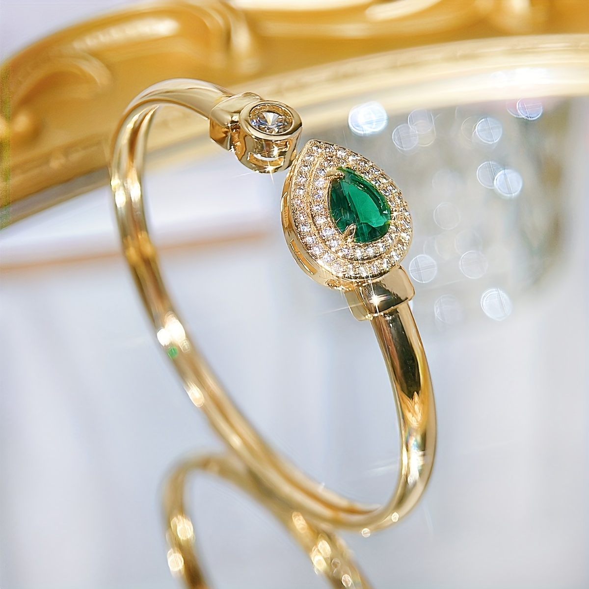 Heart CZ Bangle Adjustable Golden Plated