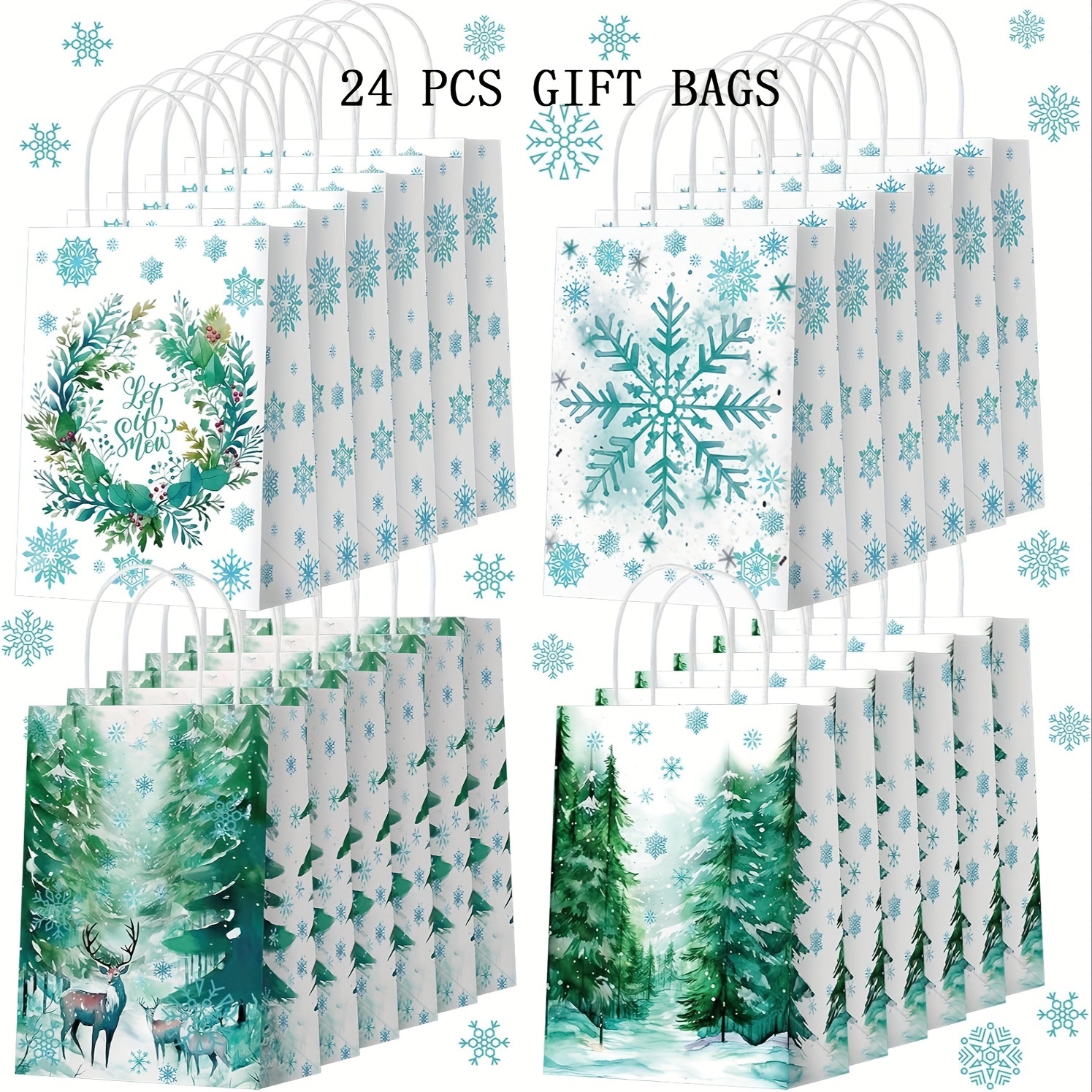 24pcs Small Christmas Gift Bags With Handles, 4 Designs Xmas Paper Bags For Christmas Bags, Party Favors