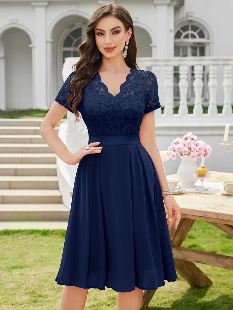 womens elegant lace v neck short sleeve chiffon a line - Temu Greece womens elegant lace v neck short sleeve chiffon a line - Temu Greece