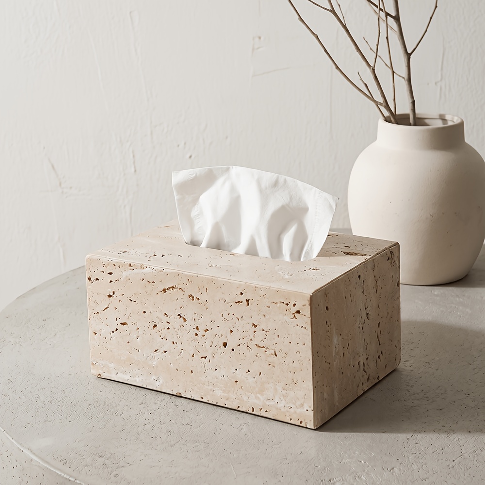 1pc Light Luxury Marble Tissue Box, Hand Towel Box, Countertop Home Living Room Bathroom Creative Hotel Tissue Dispenser