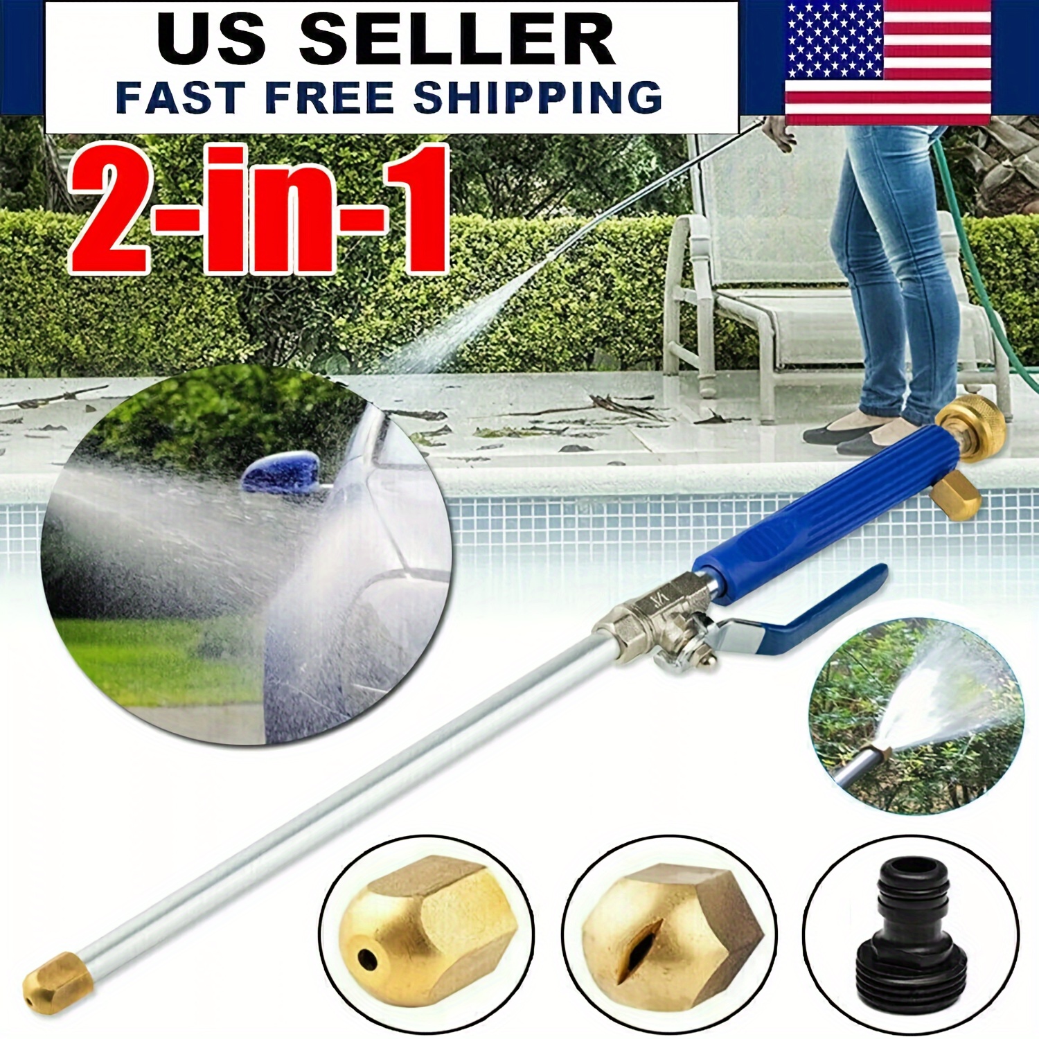 

1x High Pressure Power Washer Water Spray Nozzle Wand Attachment Garden Hose Set