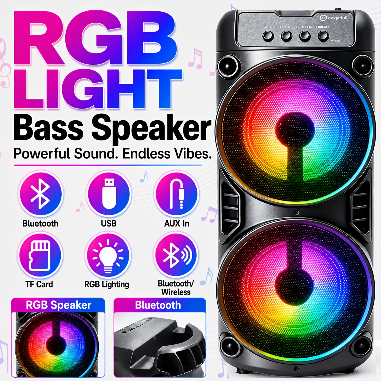 Image of 7800w Portable Wireless Bluetooth Speaker, Loud Stereo Speaker With Led Light, Bluetooth 5.3 , Travel Audio As Birthday Gift For Men Women Teens For Outdoor Party & Family Gathering Use For