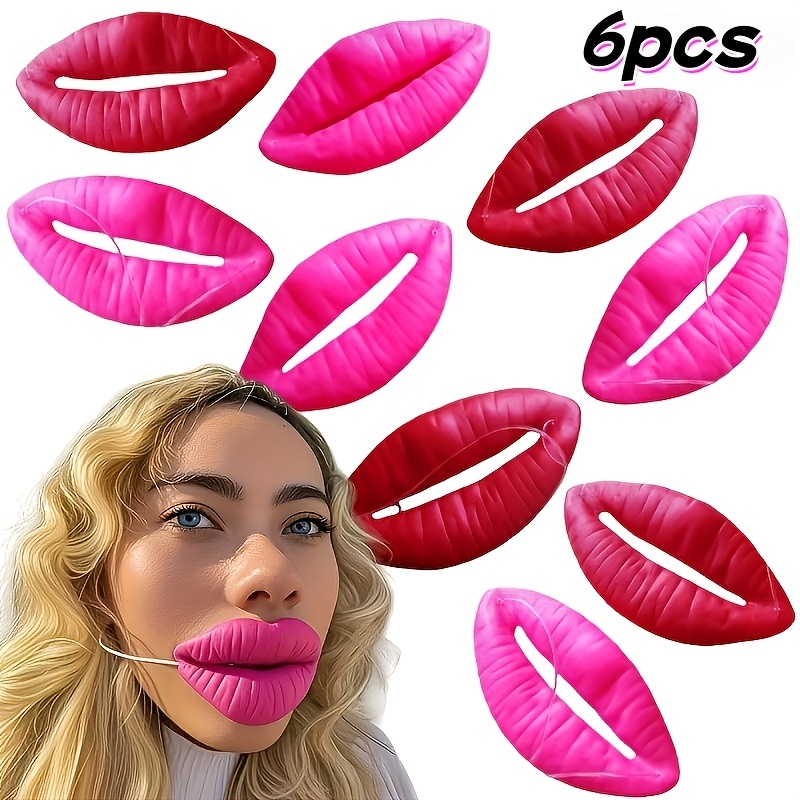 Image of 6pcs Oversized Novelty Lip Makeup Masks - Realistic Lips With Pink And Red Rubber Mouth Props, Durable Party Supplies For Photo Shoots, Weddings - Fun Birthday, Event, And