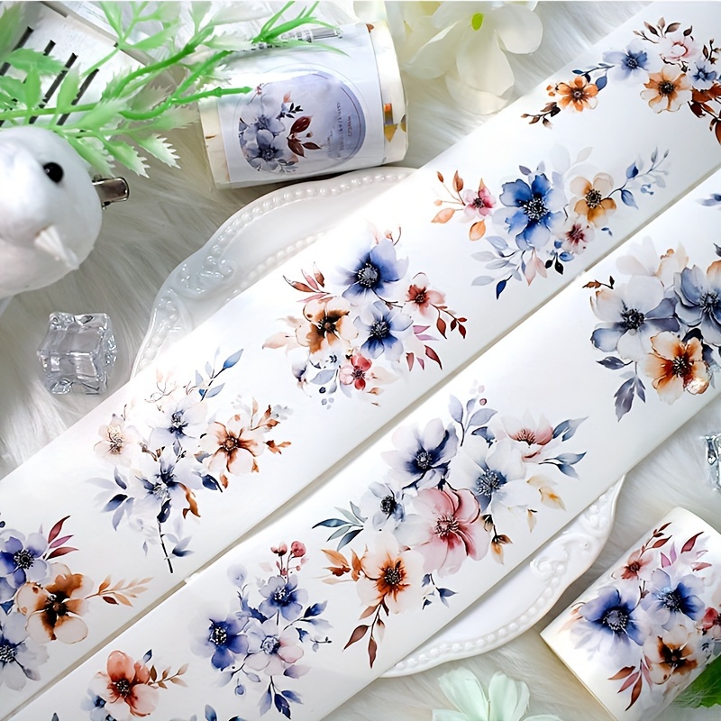 

Colorful Floral Washi Tape, 2m Roll - Decorative Masking Tape For Scrapbooking, Journaling & Crafts, Waterproof Pet Material, Easy-to-use Sticker Paper