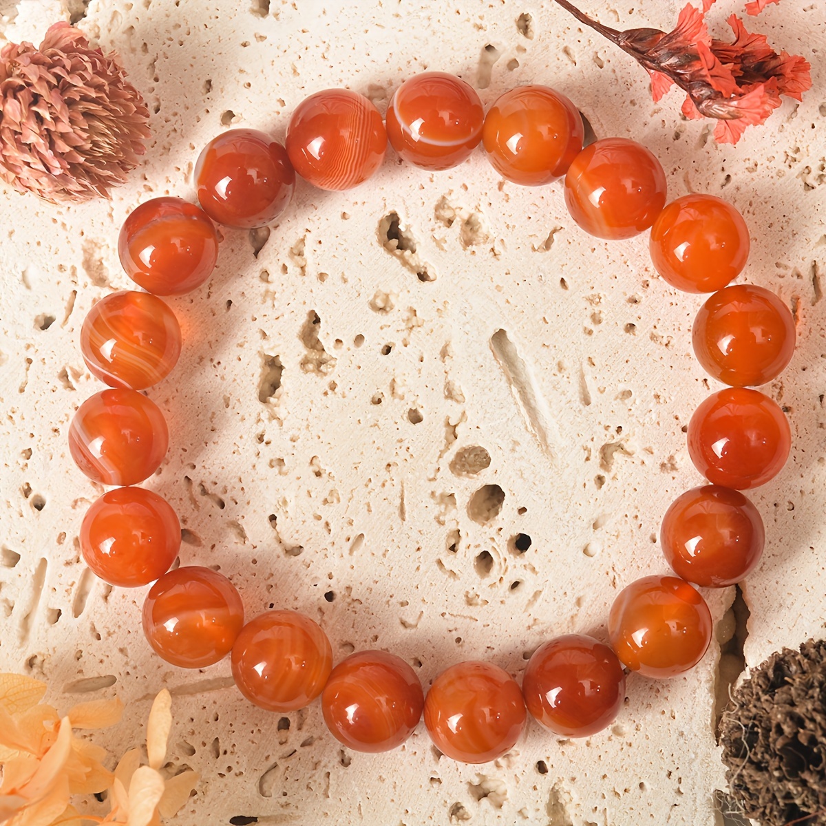 10mm Natural Agate Round Beads Elastic Bracelet