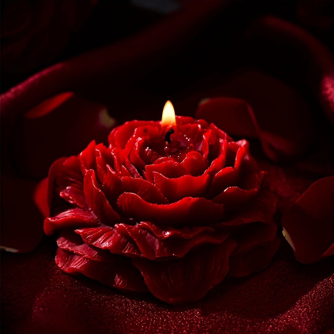 Image of 2pcs Set Of Wine Red Peony Candles As A Gift For Female , With Romantic Atmosphere For Couples. 3-inch (about 8cm) Soft Aesthetic Fragrance Candles, Candele Profumate Bomboniere
