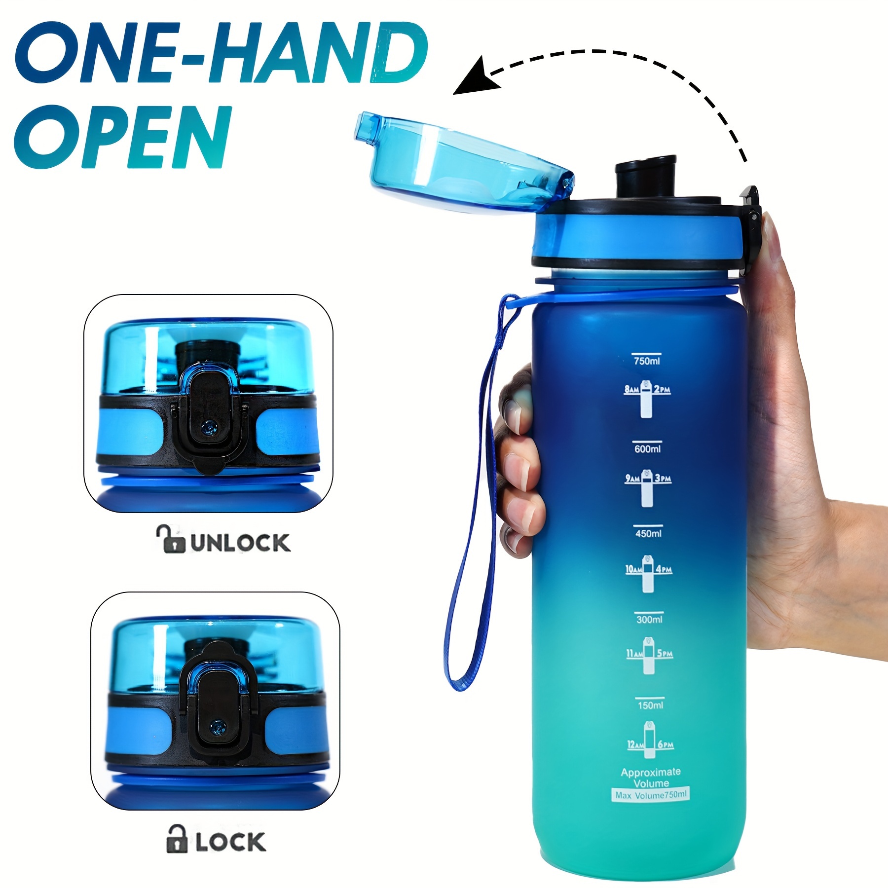 

1l Stylish Gradient Sports Water Bottle - Large Capacity, Pvc-free, Hand-wash Only - Perfect For Outdoor Activities & Fitness Enthusiasts