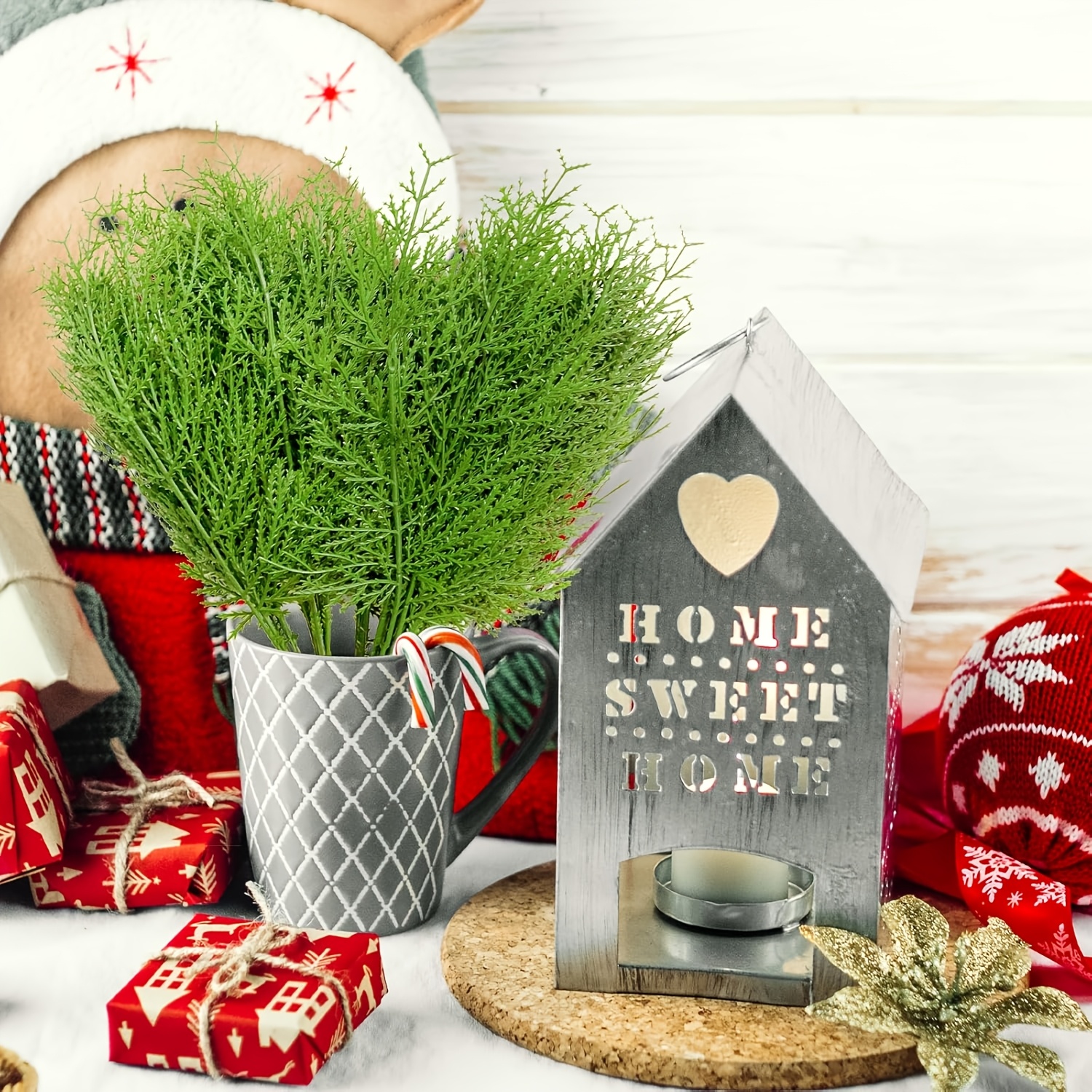 Image of 10pcs Christmas Decorative Flowers Artificial Pine Branches - Inches (approximately 34.9cm) Artificial Branches - For Diy Wreaths, Christmas Decorations, And Home Garden Decorations