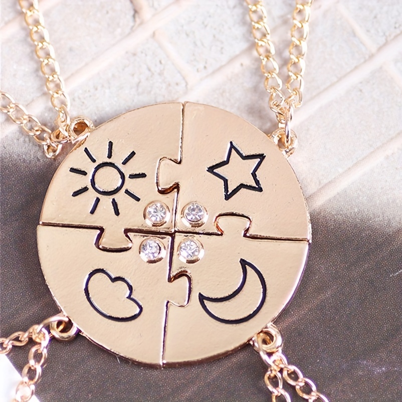 

4pcs/set Necklace Sets Sun 4 Element Pendants Chain Choker For Birthday Supply Fashion Necklace With Rhinestone Party Accessories