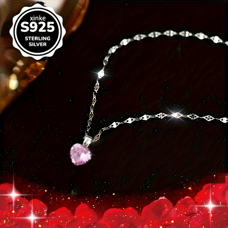 925 Silver Lip Necklace & Bracelet Set with Pink CZ Pendant