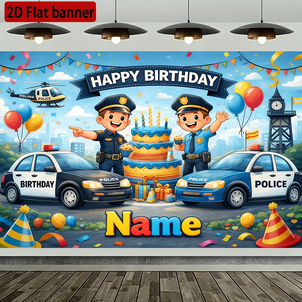 TEMU 1pc Custom 2d Banner Police Theme Birthday Party Backdrop Decoration Banner This Banner Is Designed For Police-themed Birthday Events, Supports