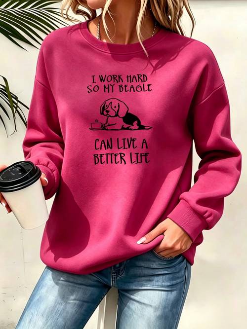 photo de l'article sweat à col rond automne hiver pour femmes. je travaille dur pour offrir à mon beagle une vie meilleure. tissu confortable, vêtement décontracté, , vêtement .