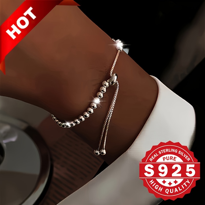 Women's S925 Adjustable Light Pearl Round Bead Bracelet
