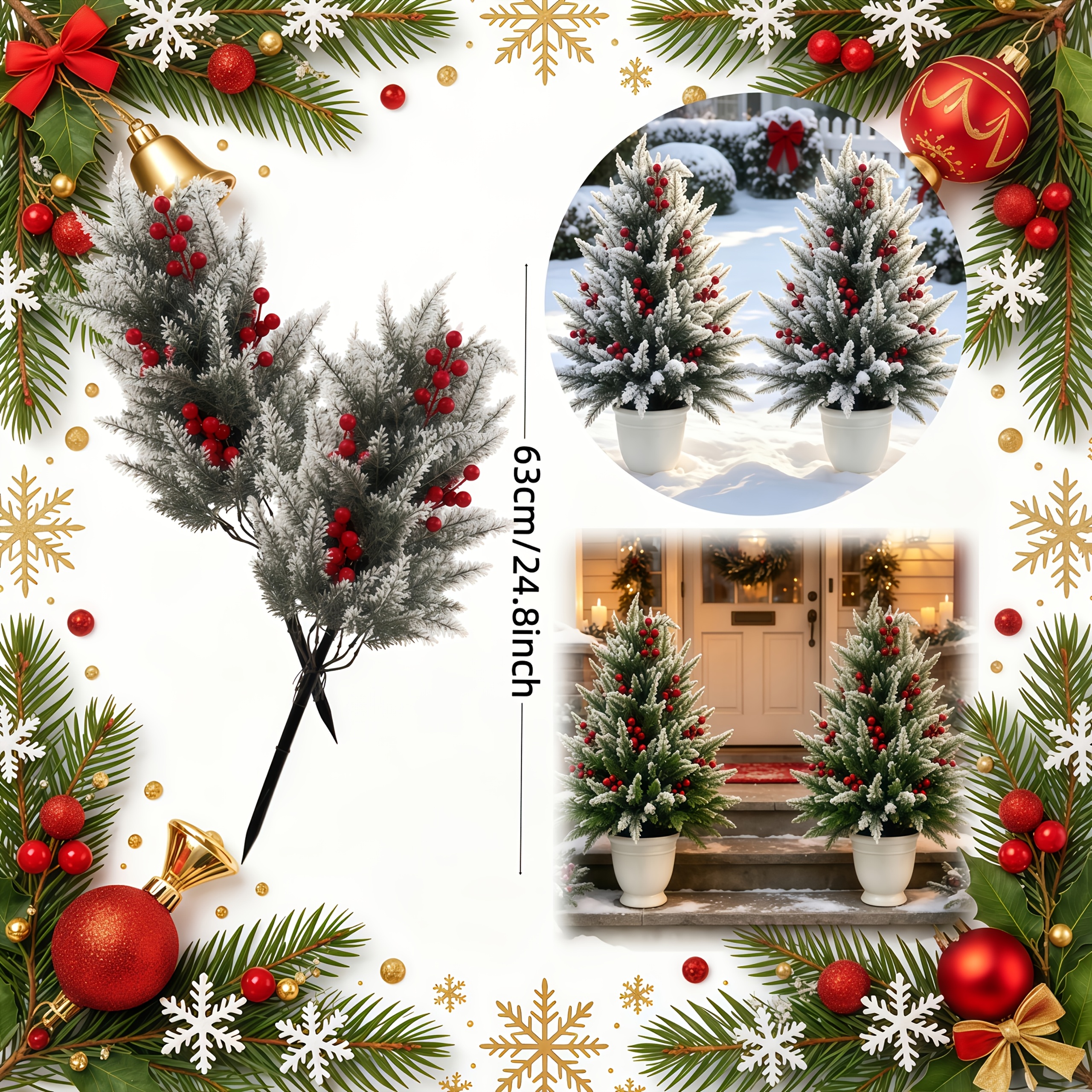 TEMU 63cm/24.8inch 2pcs Large Beautiful Artificial Christmas Tree Pine Tree Decoration Artificial , Wedding Party Porch Terrace Living Room Entrance