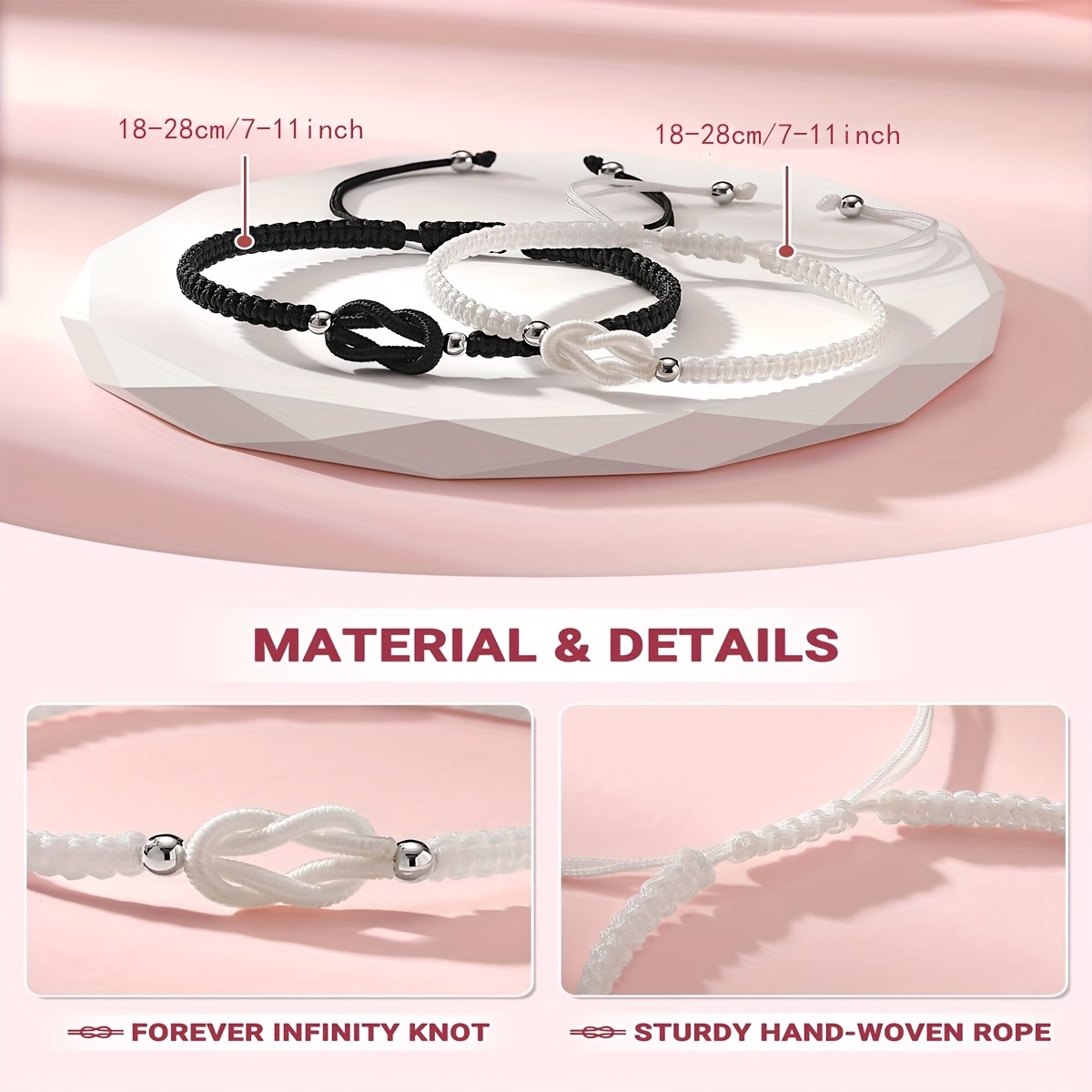 Couples Adjustable Bracelets with Infinity Knot Symbol
