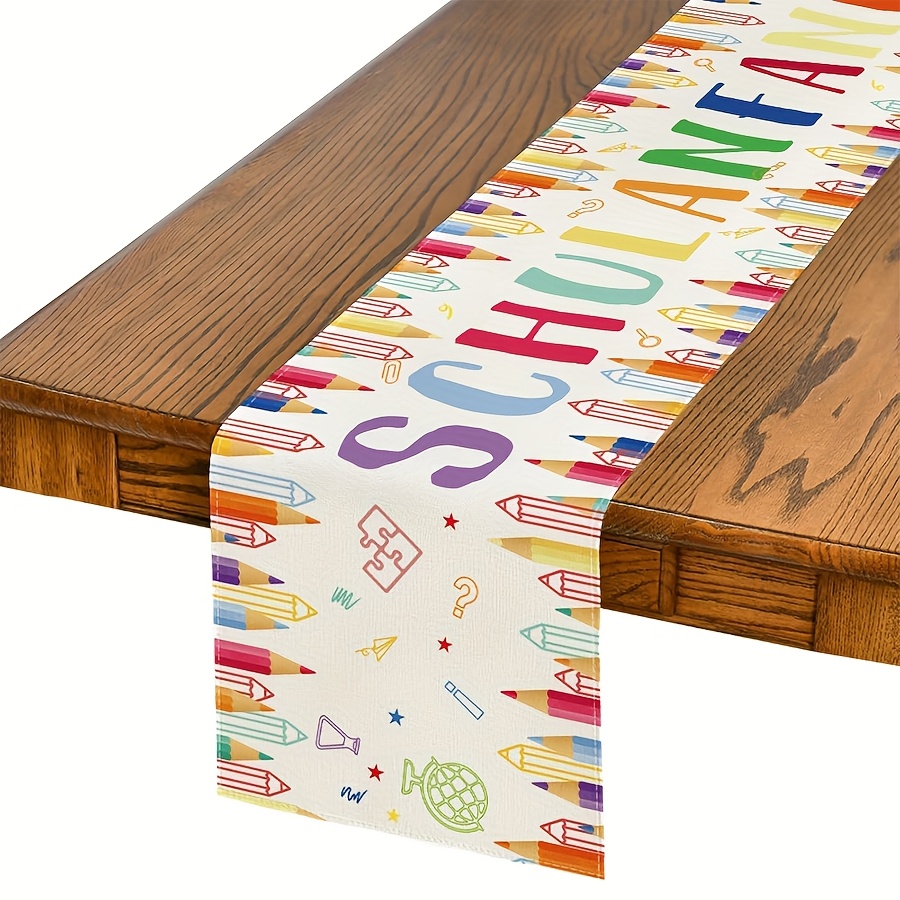 1pc, Back To School School Sugar Jars Pencils Table Runner, Kitchens, Table Decorations, Indoor Holiday Party Decorations
