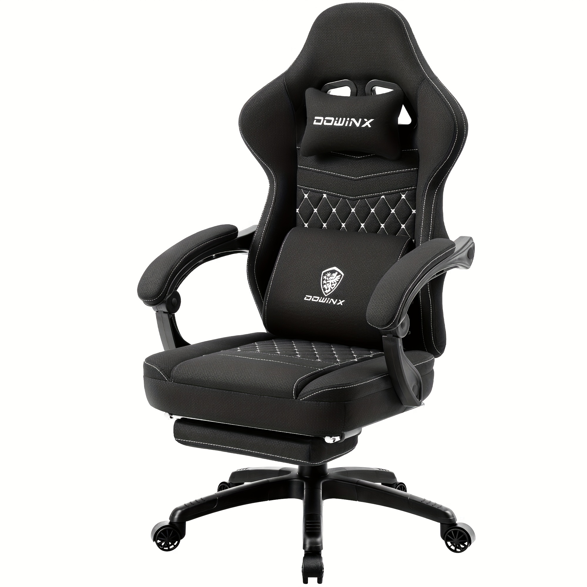 

Dowinx Gaming Chair Breathable Fabric Computer Chair With Pocket , Comfortable Office Chair With Gel Pad And Storage Bag, Massage Game Chair With Footrest, Black