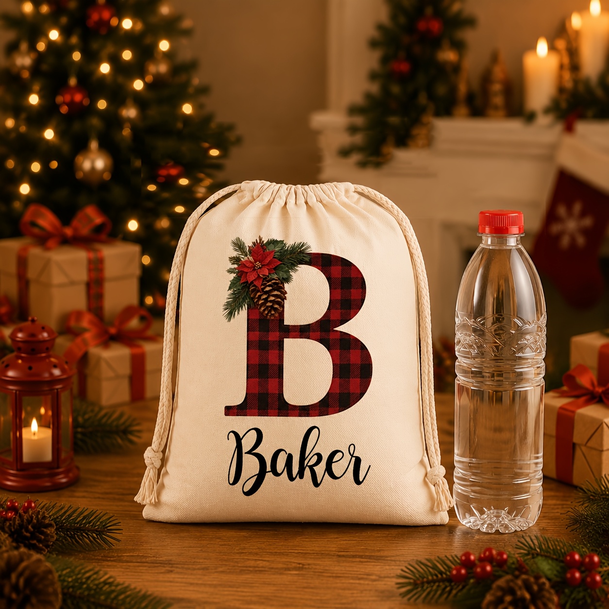 TEMU 1 pz Sacchetto Regalo Personalizzato a Quadri Rossi, Sacchetto Porta Regalo Natalizio con Cordino e Personalizzato, Sacchetto Riutilizzabile per