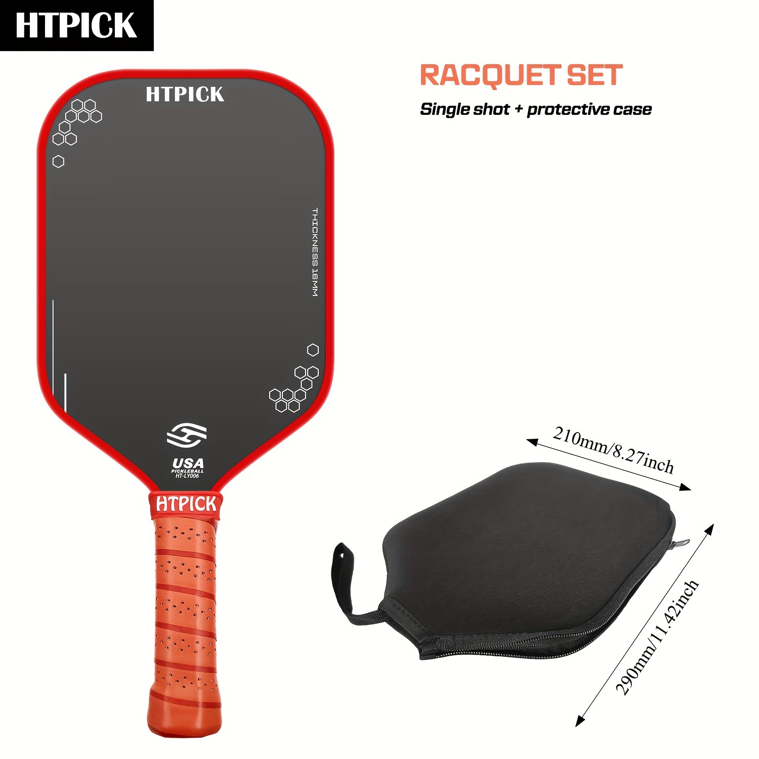 

Pickleball Racket, 16mm Original Carbon Fiber Pickleball Racket, With Gravel And , Power And Control Functions