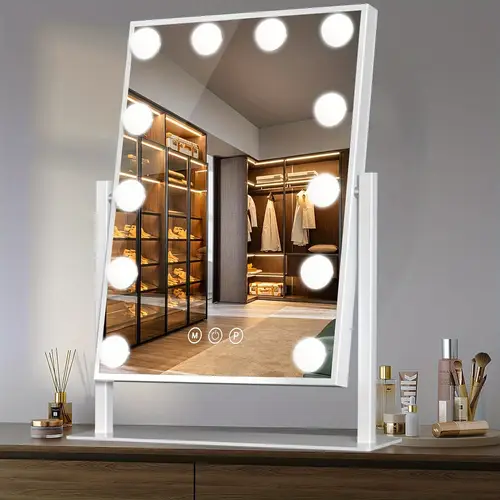 12 light lighted makeup with 3 colour lighting and 9 12 dimmable bulbs detachable smart 360 swivel white
