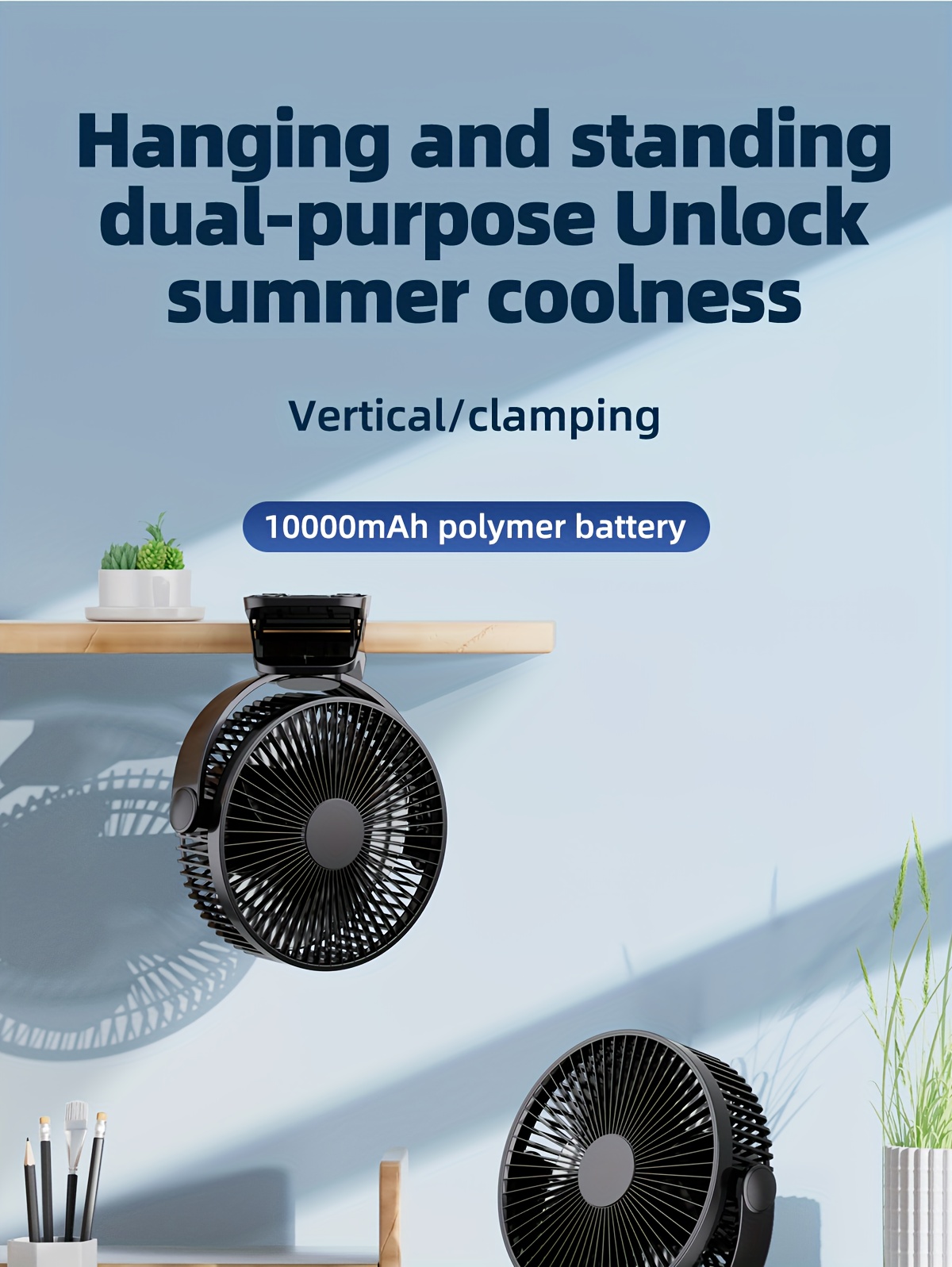8-inch USB Charging Clip Fan Suitable for Bedroom, Dormitory, Bedside, Office, Desktop, Camping, Travel, Fishing, Can Be Clipped, Hung, Detachable, Washable, Digital Display with Five Levels of Wind Power, 10000mAh Battery with Power Bank Function