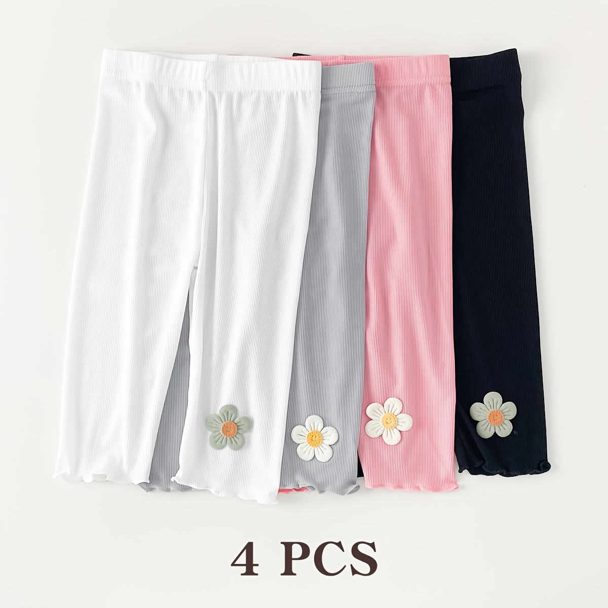 4pcs Soft Breathable 7-8 Length Pants For Kids Girls Tights - Wear For Toddlers And Baby