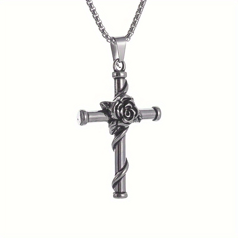 vintage bohemian thorn rose entwined cross pendant necklace stainless steel perfect for everyday wear and gift giving details 3