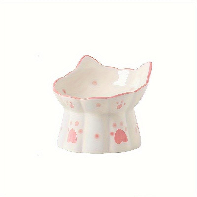 A Creative Raised Cat Bowl, Ceramic Cat Food Bowl, Water Bowl With Bracket Anti-tip Neck Protection Cat Bowl, Tilted Cat Bowl