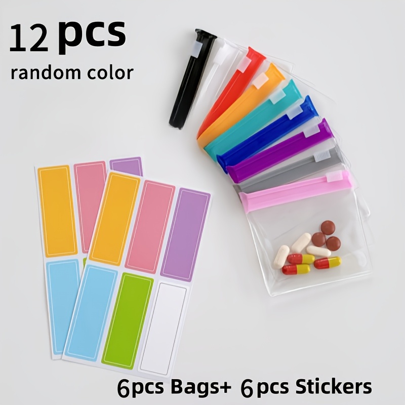 Image of 12pcs Mini Practical Storage Bags And Stickers, Zipper Bag Set, Bait Bag Jewelry Storage Bag, Self-sealing Medicine Storage Device And (random Color)