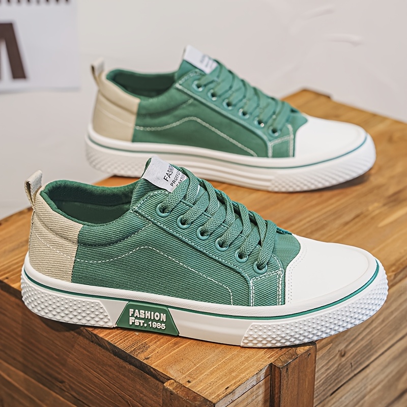 TEMU Men's Casual Canvas Sneakers, Breathable Low Top Shoes, Solid Color Lace-up Round Toe, Soft Pvc Sole, Fabric Inner, Cloth Insole - Fashionable