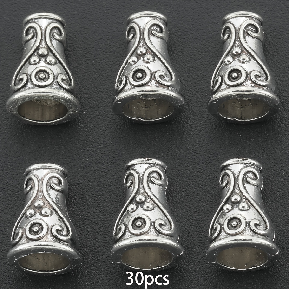 TEMU 30 piezas de tapas de borla de , cuentas separadoras de flores con de vástago , cuentas separadoras cilíndricas de . 10 mm, cuentas texturizadas