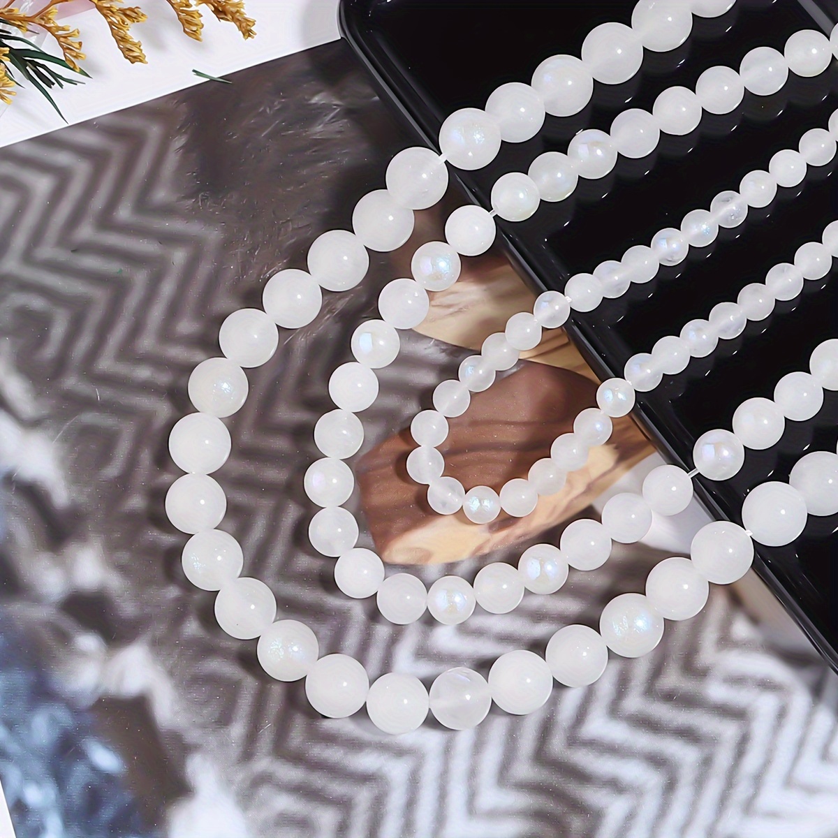 

White Natural Stone Beads - Round Loose Gemstone Beads For Jewelry Making - Diy Bracelet & Necklace Crafting Accessories, 6/8/10mm Pack