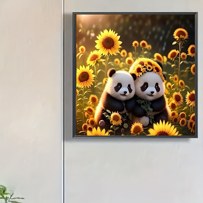 

1pc Sunflower Panda Pattern Rhinestone Painting Kit, Diy 5d Round Full Rhinestone Painting Mosaic Craft, Handmade Set, You Can Create Amazing Artwork, Suitable For Home Wall Decoration.20x20cm