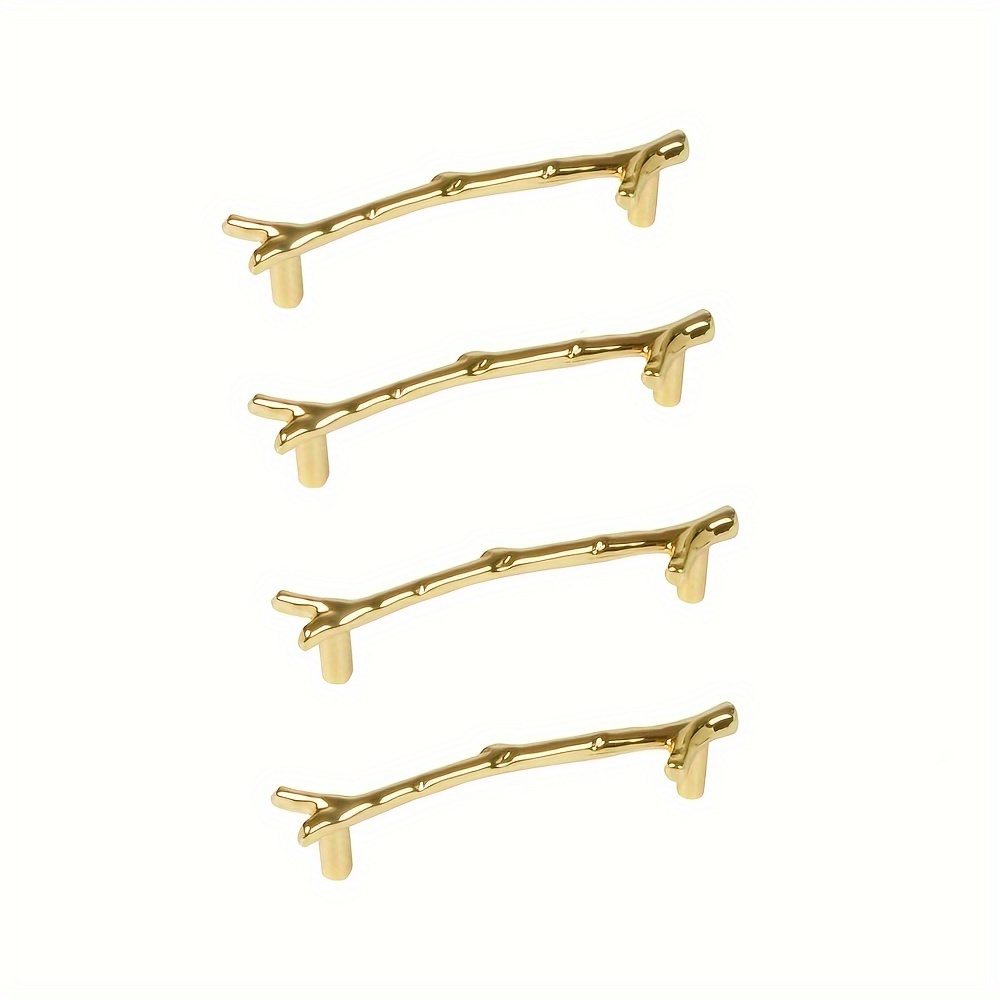 Image of 3.75 Inch Hole Center Cabinet Pulls: Vintage Branch- Knobs, Alloy, Suitable For Kitchen, Bedroom, Bathroom Furniture, Golden Finish, Includes Installation Screws