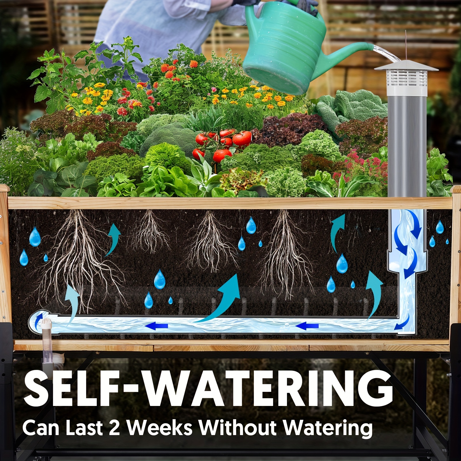 Raised Wicking Garden Bed With Legs 48x36x38in Large Self Watering