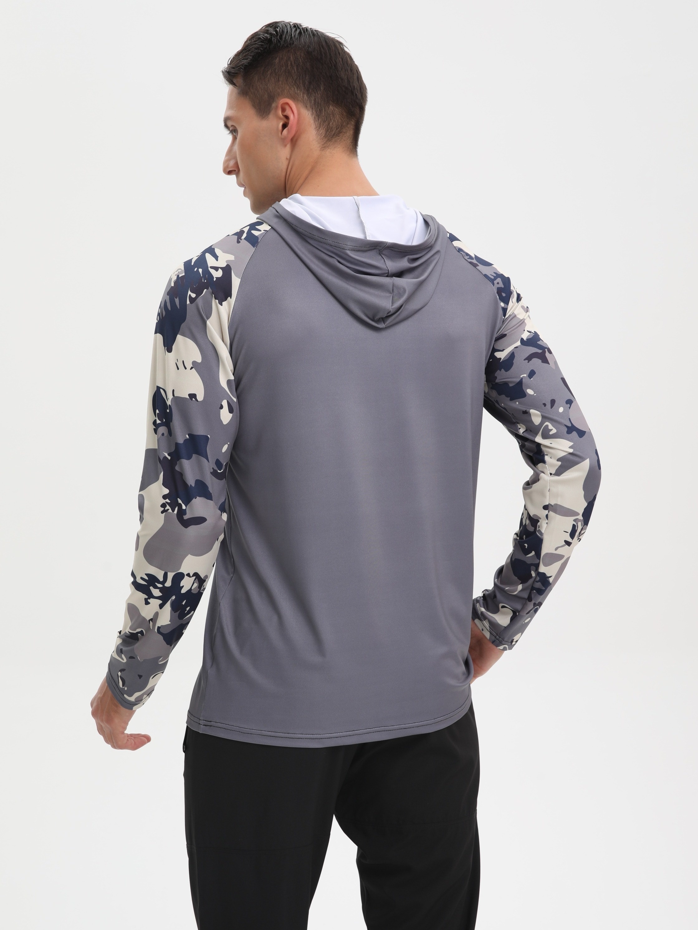 Men's Color Block Long Sleeve Sunscreen Hooded Fishing Shirt - Temu
