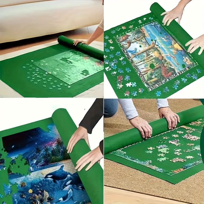 TEMU Puzzle Roll Up Mat Set For 1500, 1000, 500 Pieces, Polyester Fiber Mat With Inflatable Tube, Securing Straps & Drawstring Storage Bag, Portable Puzzle Accessories For Teens And Adults