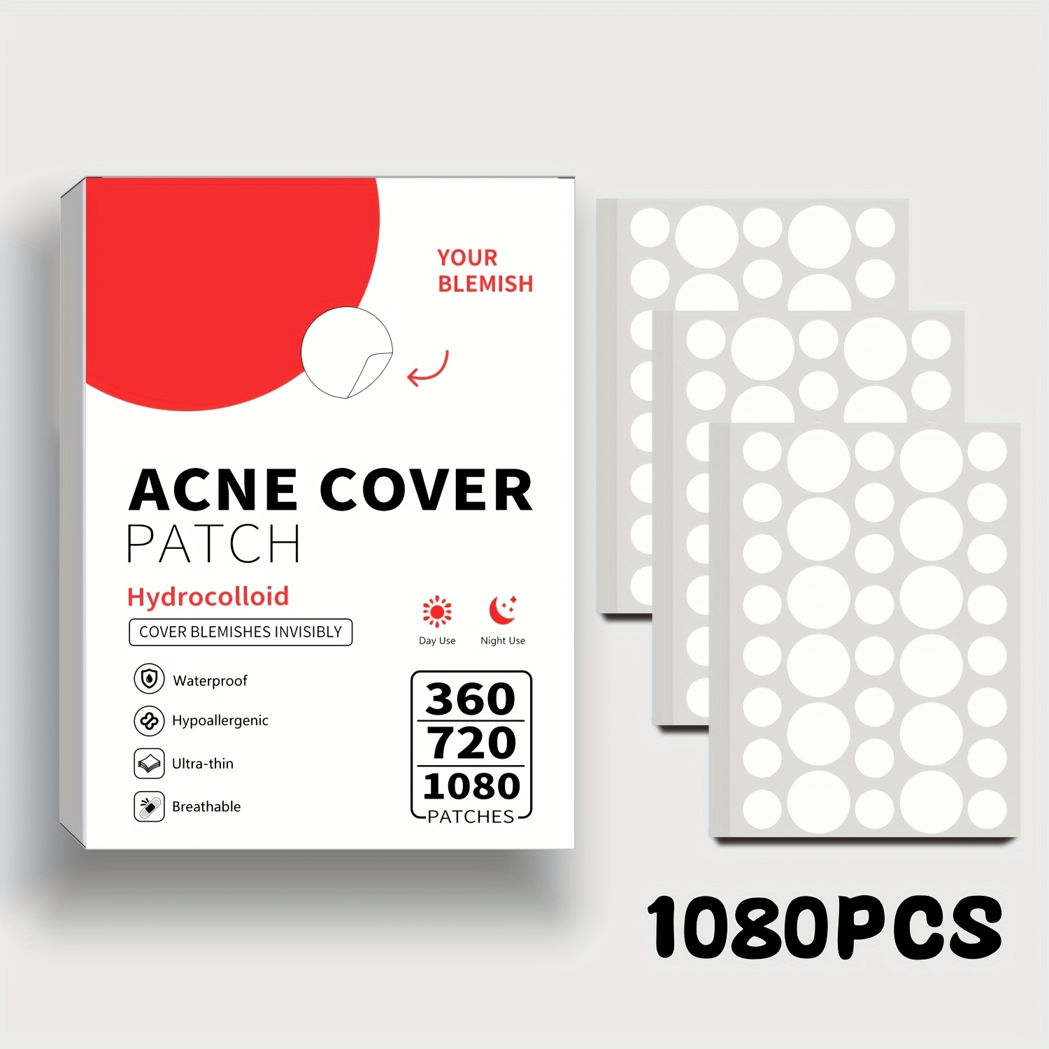 Image of 1080pcs Hydrocolloid Pimple Patches For Men And Women- Invisible, Breathable, Gentle And Non-irritating, Suitable For Types.pimple Patches For Face, For Face